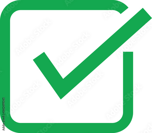 Green check mark symbol inside circle isolated on white background. Modern approval icon for confirmation, validation, or success. Minimal design concept for acceptance illustration.