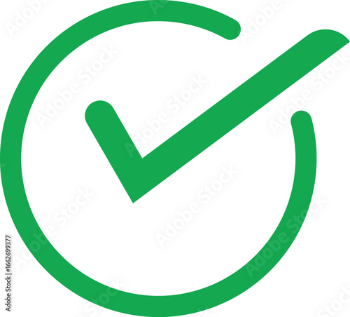 Green check mark symbol inside circle isolated on white background. Modern approval icon for confirmation, validation, or success. Minimal design concept for acceptance illustration.