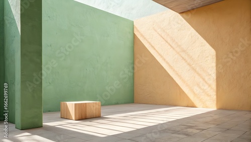 Natural minimal display background with warm tones and golden hour lighting