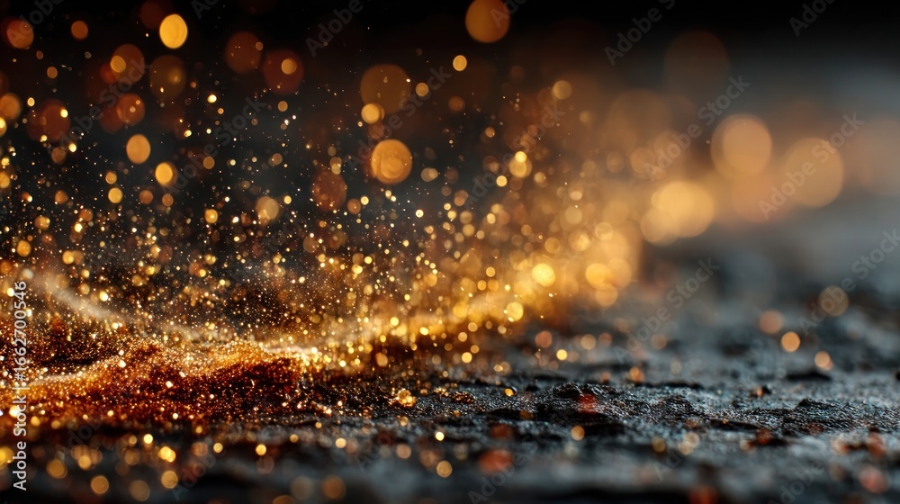 Naklejka premium Gold glittering particles and magic light sparks, glowing dust isolated on transparent background