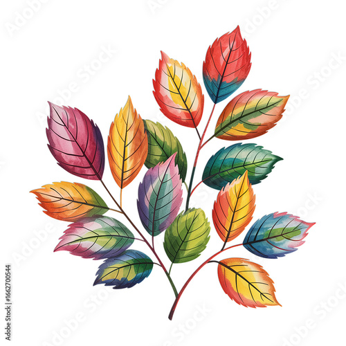 Watercolor painting of colorful autumn leaves on black background