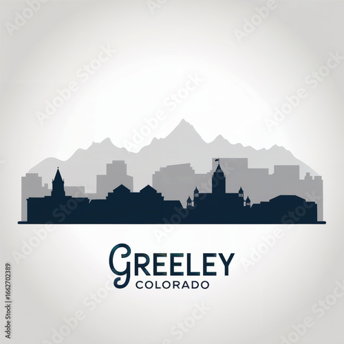 Greeley Skyline Silhouette — Colorado City with University and Rocky Mountain Backdrop Vector Illustration