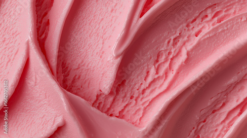 Close-up texture of creamy pink ice cream with smooth, swirled surface.  
