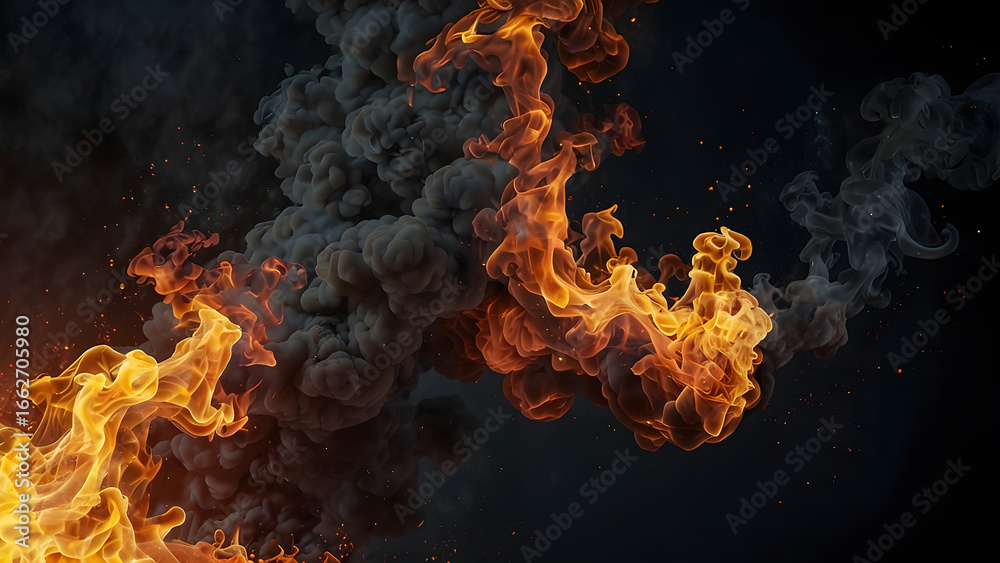 custom made wallpaper toronto digitalDynamic swirling flames, smoke on a dark background, abstract fire background with flames sparks, colorful smoke abstract background wallpaper color bomb printable image and high quality.