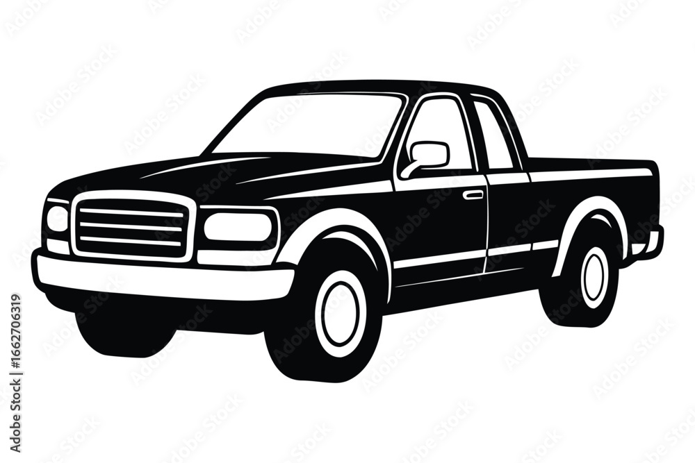 Fototapeta premium Black and White Silhouette of a Classic Truck Isolated on White