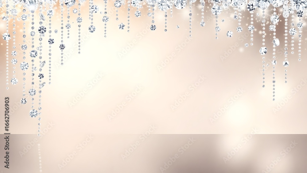 Obraz premium Elegant Diamond Sparkle Backdrop with Falling Glitter from Top and Wide Lower Blank Copy Space for Design