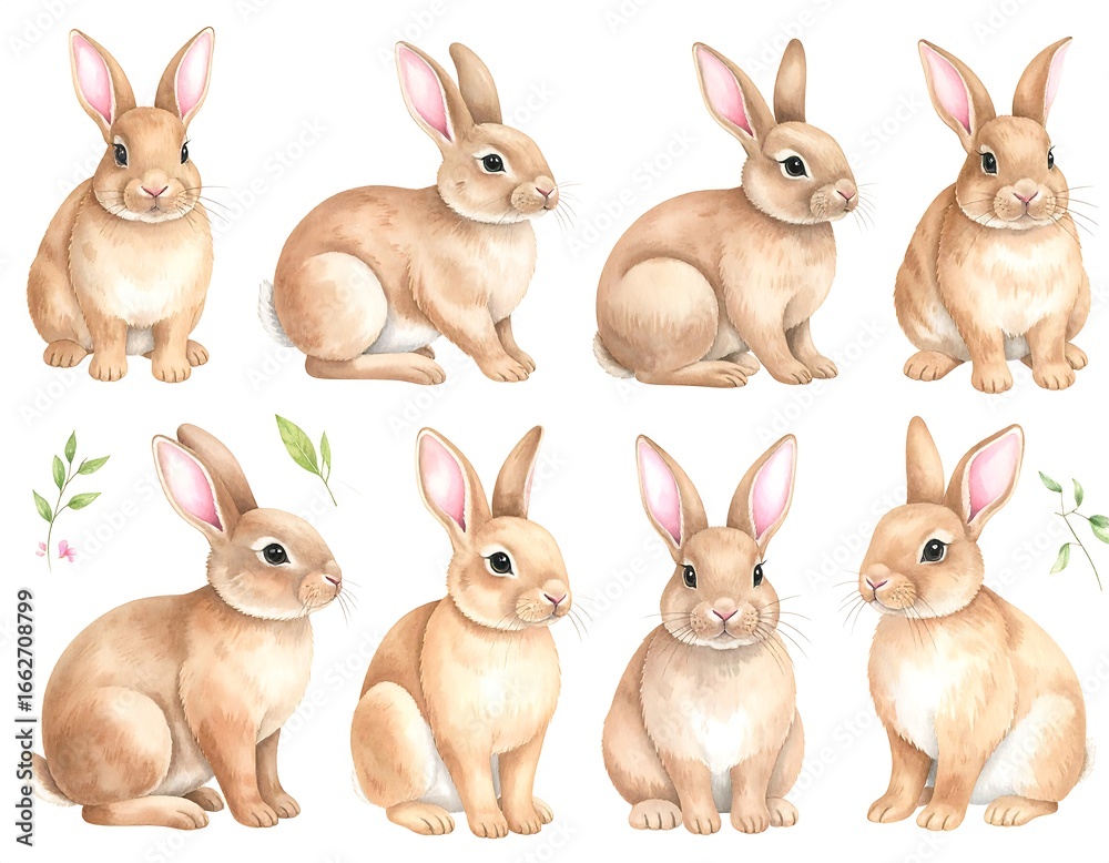Fototapeta premium Watercolor bunnies in various poses