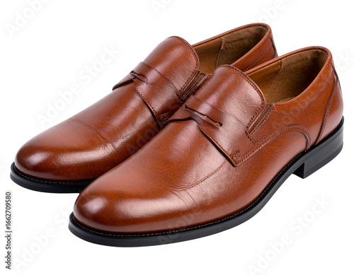 Wallpaper Mural Side Angle of Brown Men’s Leather Loafers Moccasin with Tie, isolated on transparent background PNG Torontodigital.ca