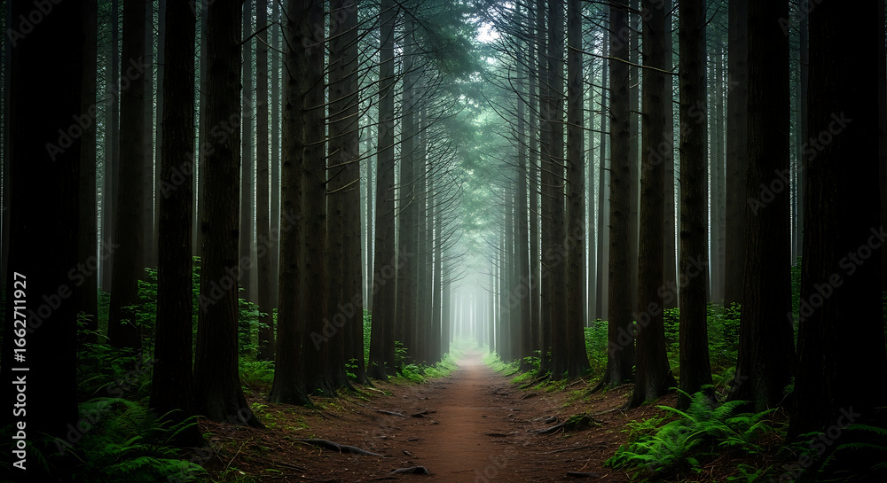 Naklejka premium forest in the morning fog