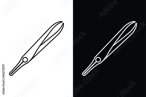 Tweezer Vector Line Icon. Minimalist Thin Line Design Black White