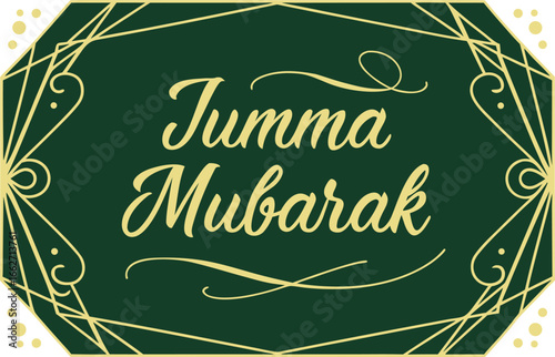 Vector of Elegant jumma mubarak greeting with decorative golden border.