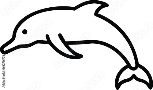Black outline reveals dolphin's playful swim in white background simply