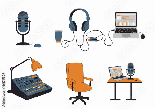 Podcast and Home Studio Essential Equipment: An Illustrated Collection of Recording, Mixing, and Broadcasting Tools.