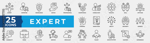Expert Icons Collection Set. Containing advice, competence, expertise, knowledge, skill, specialist, experience and more. Simple Line Vector Illustration.