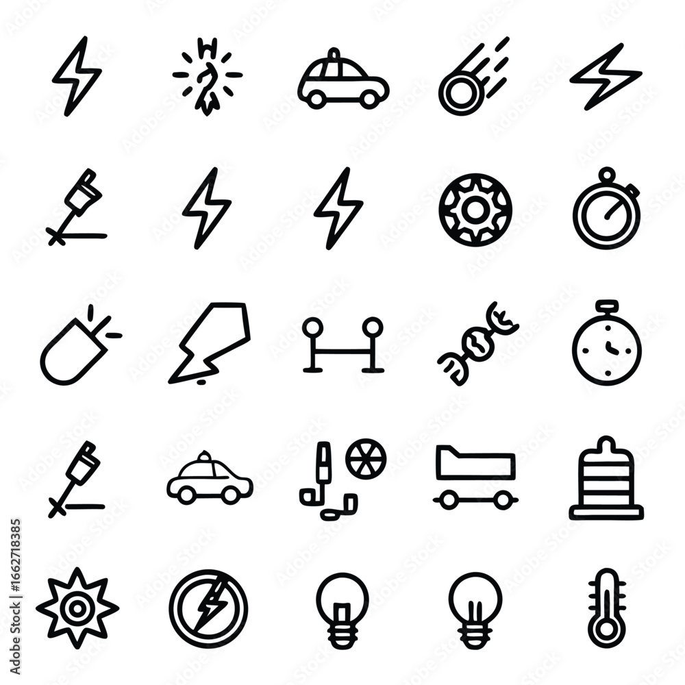 Fototapeta premium Collection of modern icons representing energy, power, and scientific concepts