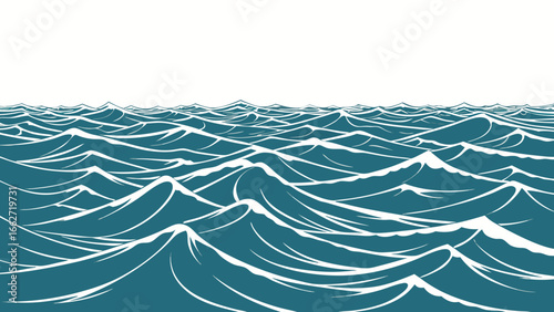 Illustration of ocean waves with a white background, perfect for adding a serene and calming touch to any design project isolated on white background