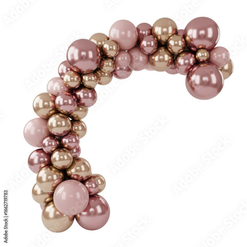 Rose gold and gold balloon arch garland isolated on transparent background