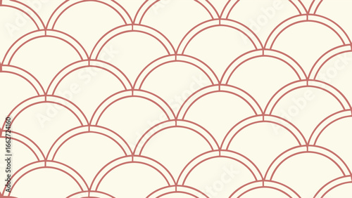 Seamless pattern with double rose gold fish scale on beige background, a decorative design for textile, wallpaper, and surface covering