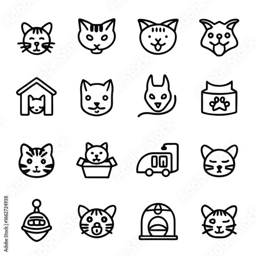 Collection of cute and simple cat icons for pet lovers