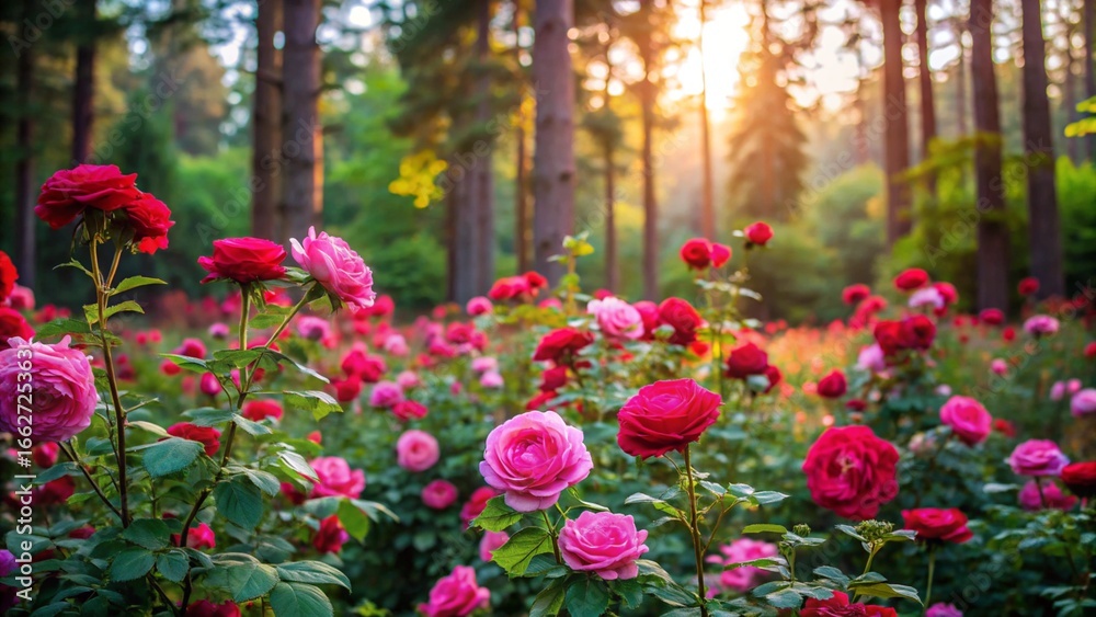 Fototapeta premium A rose garden at sunset