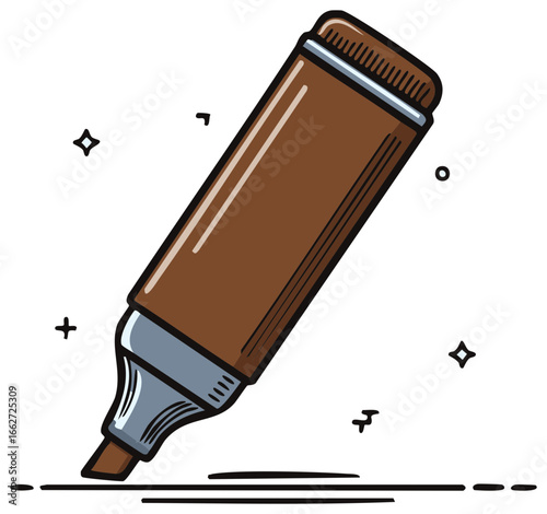 Isolated Brown Marker Illustration Drawing Thick Lines, Art Supplies, Stationery, Graphics