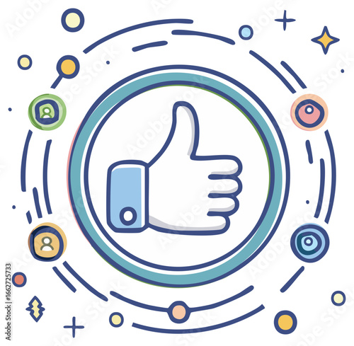 Social media Like gesture with connecting network and approval concept