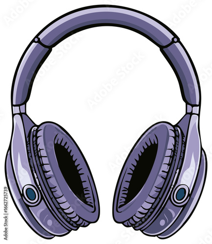 Stylized illustration of modern purple over-ear headphones isolated on white