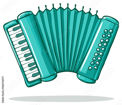 Isolated Green Accordion Illustration with Keys and Buttons, Musical Instrument