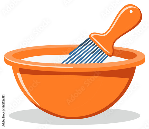 Bright orange bowl with a hair pick or comb, representing hair care, grooming, and beauty product concepts.