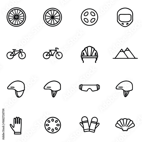 Collection of cycling icons and symbols for sports and adventure