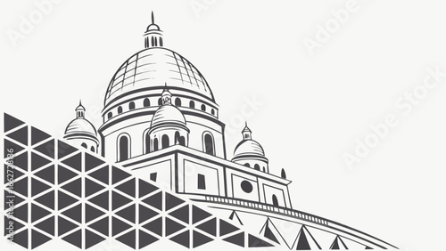 Architectural landmark featuring a prominent dome and geometric pattern isolated on white background, capturing urban beauty and historical essence