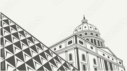 Architectural marvel featuring a dome and geometric pattern isolated on white background, showcasing urban design and historical significance