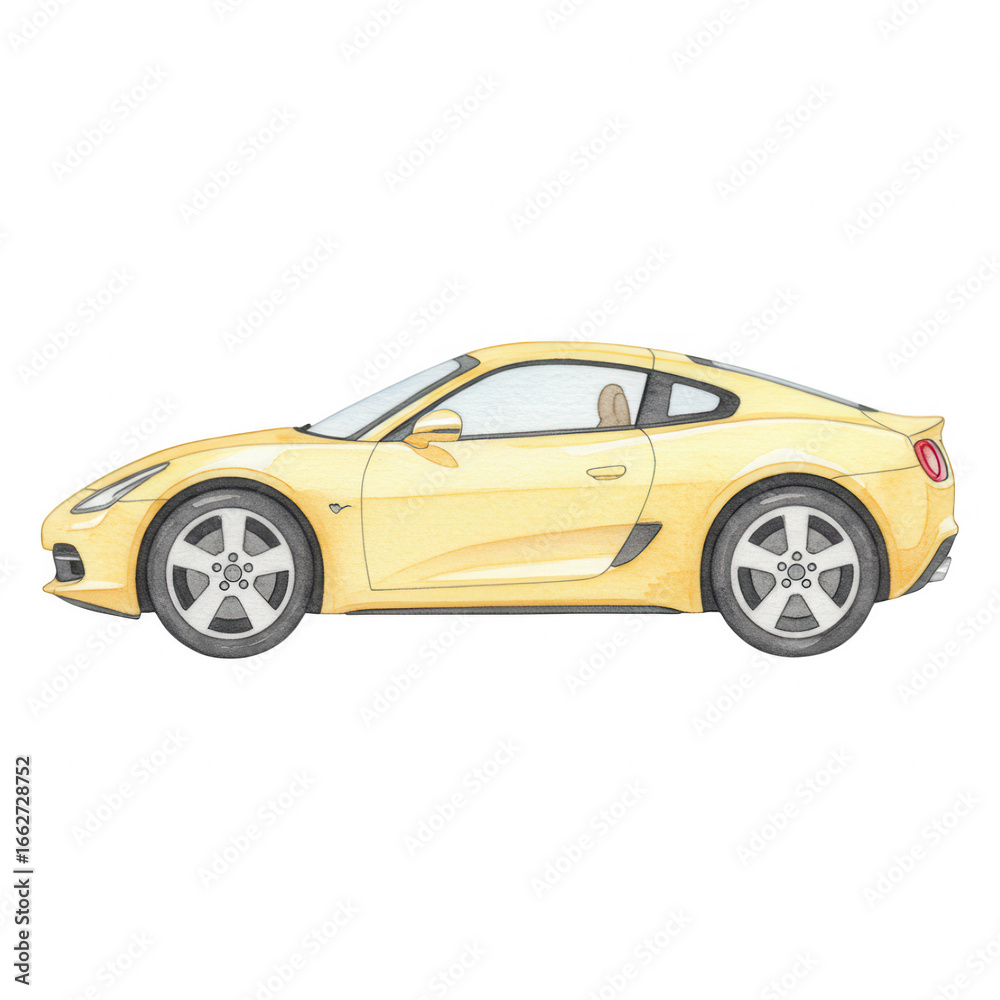 Obraz premium Yellow watercolor sports car side view isolated on black yellow car vehicle transparent background