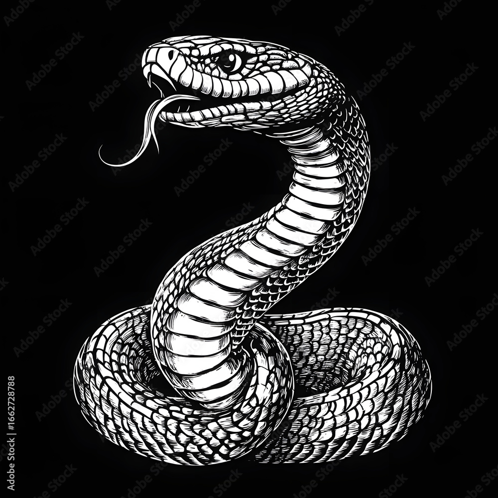 Fototapeta premium Detailed snake illustration on black background