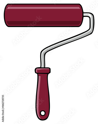 Maroon paint roller tool illustration for home improvement and decorating projects