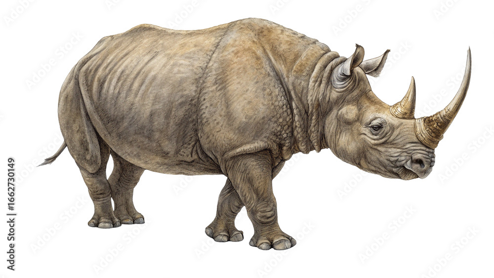Fototapeta premium Extinct animal Sumatran rhinoceros isolated on white or transparent backgrouExtinct animal Sumatran rhinoceros on transparent backgroundnd