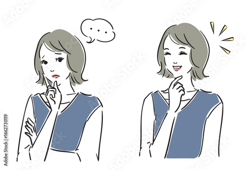 考える　解決　綺麗な女性の表情