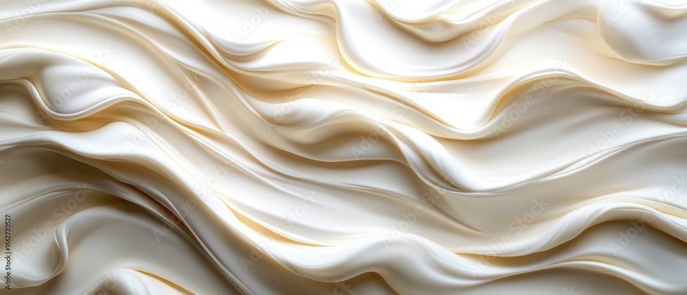 Fototapeta premium Smooth flowing cream-colored satin fabric with gentle waves and soft light reflections conveying elegance and calmness