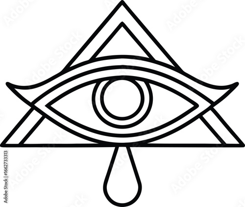 Mystical Eye: A meticulously crafted illustration unveils a captivating, stylized eye within a triangular frame, exuding enigmatic symbolism.