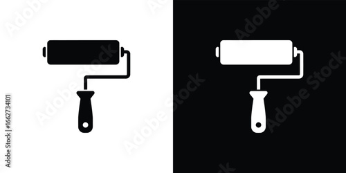Paint Roller Icon Vector, Black and White Painting Tool Graphics