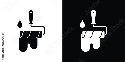 Paint Roller with Paint Dripping Icon on Transparent Background