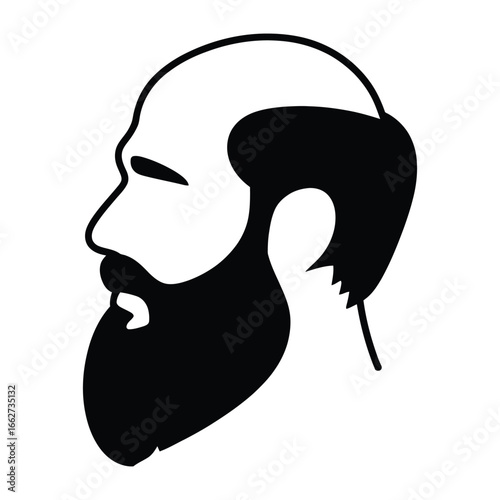 Balding Mutton Chops Silhouette, Vector, Illustration, Outline, Line Art, Icon, White Background.