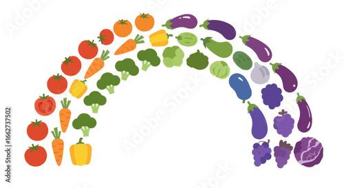 Rainbow of vegetables illustration representing diversity of plant based foods on world vegetarian day celebration