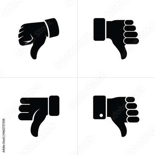 Thumbs Down Gestures Set on White Background, Hand Sign Icon Glyph, Dislike Symbol