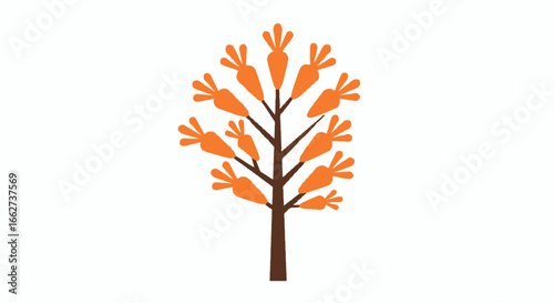 Minimal tree illustration with orange leaves celebrating vegetarian awareness and sustainable nature living worldwide