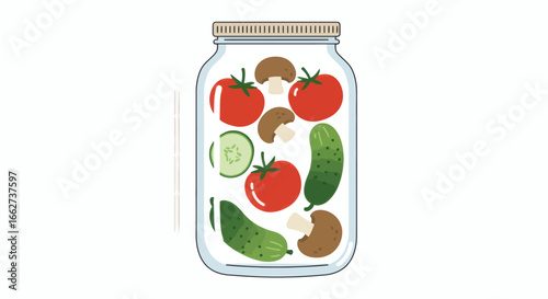 Jar with vegetables illustration symbolizing healthy plant based preserves and meals on world vegetarian day
