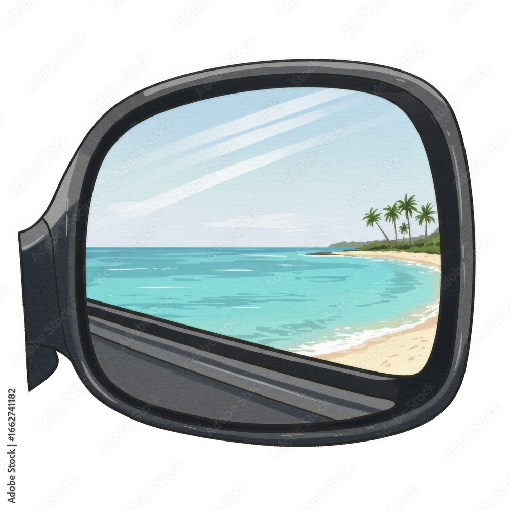 Fototapeta premium Tropical Beach Reflected In Car Side Mirror