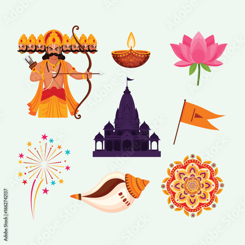Dussehra Festival Traditional Elements Set