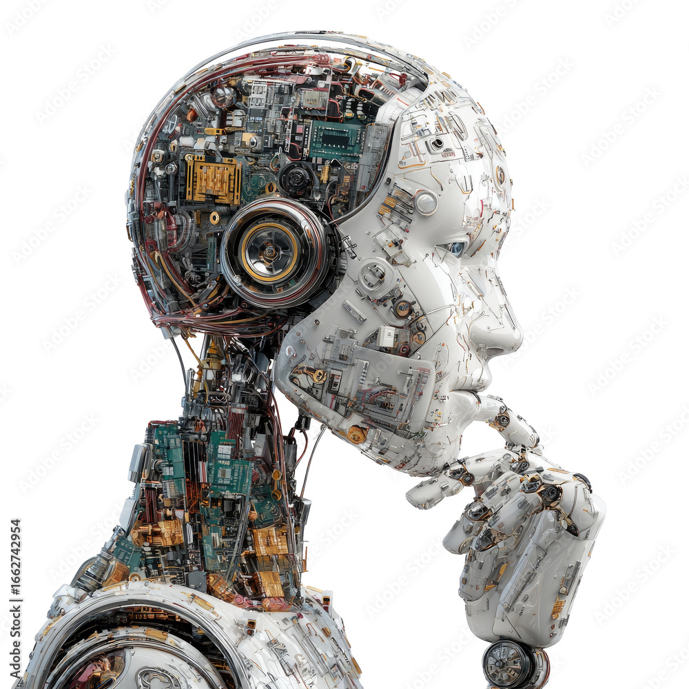 Fototapeta premium A futuristic robot head, pondering
