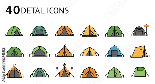 Unique Mountain Tent 4D Vector Icons Set